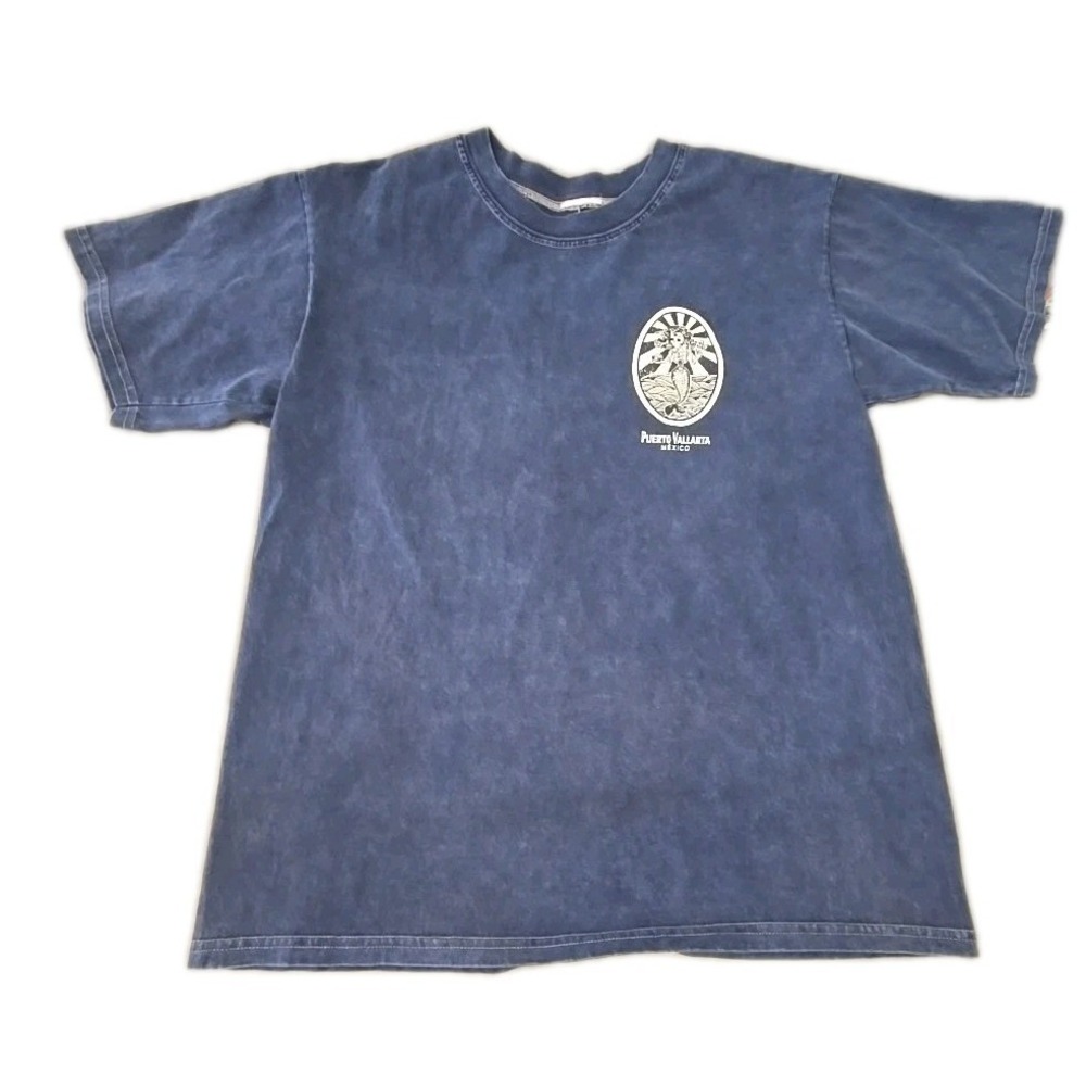 Vintage Tee Puerto Vallarta Mexico‎ Blue Tye Dye Graphic T Shirt Mens Large 90s